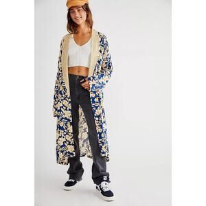 FREE PEOPLE Wild Nights Floral Blue Yellow Duster Kimono NWT size Medium
